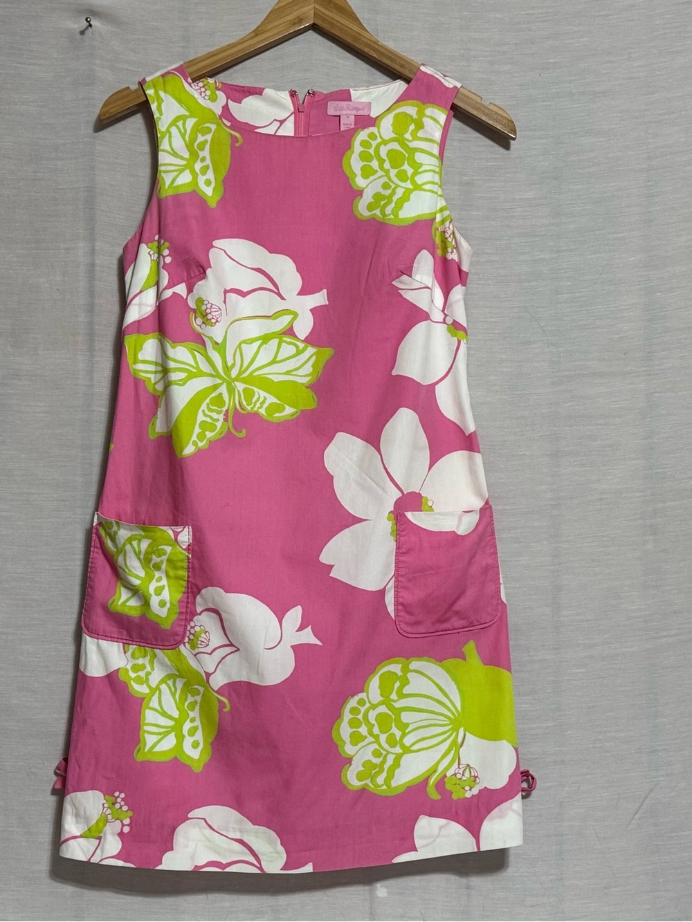 Lilly Pulitzer Pink Floral Butterfly Cotton Shift Dress Size 0